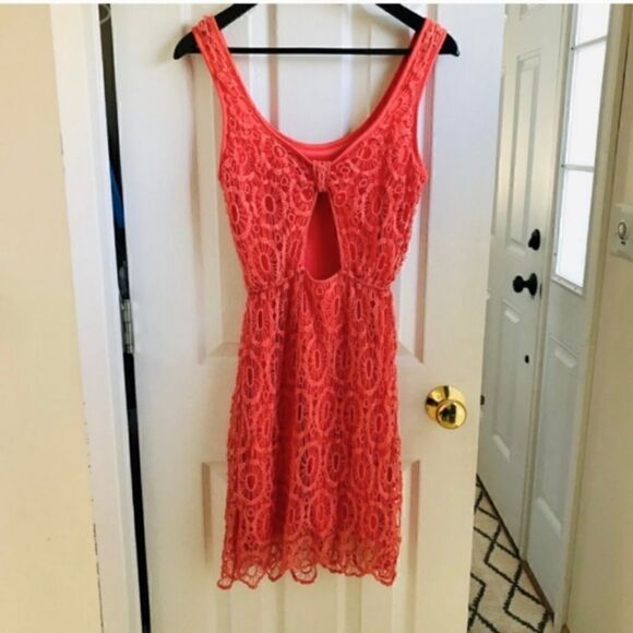 Lauren Conrad Crochet Sleeveless Scoopneck Dress Orange Sz Small - Picture 5 of 10